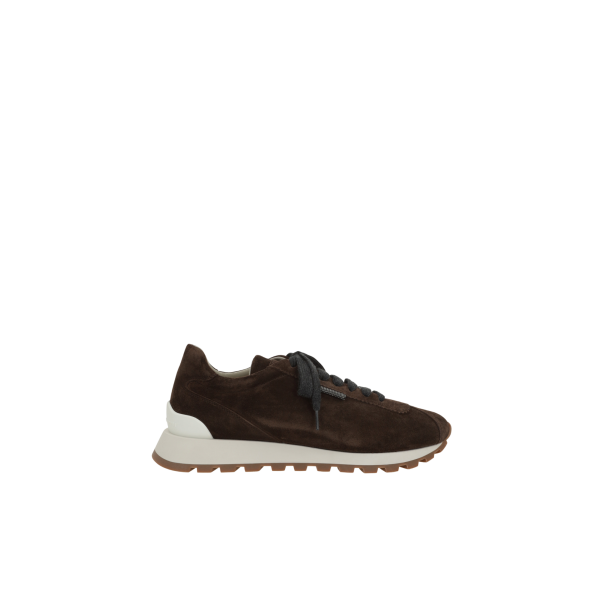 Basket basse BRUNELLO CUCINELLI daim marron lacets gris anthracite Monile