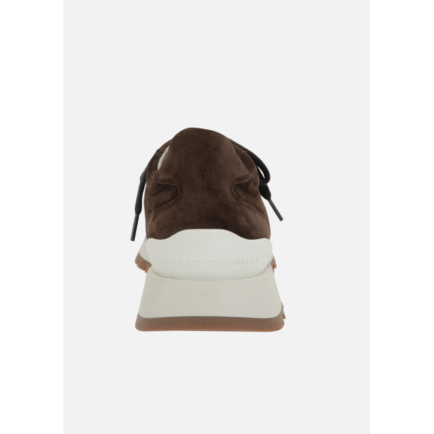 Basket basse BRUNELLO CUCINELLI daim marron lacets gris anthracite Monile