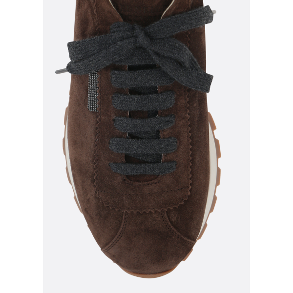 Basket basse BRUNELLO CUCINELLI daim marron lacets gris anthracite Monile