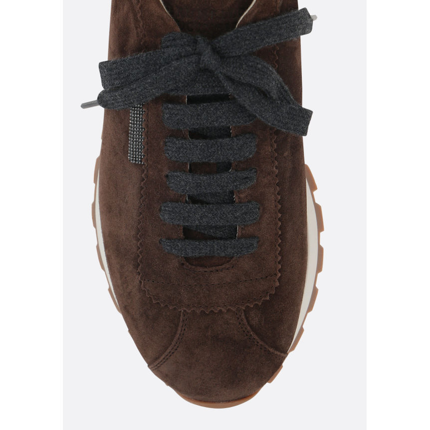 Basket basse BRUNELLO CUCINELLI daim marron lacets gris anthracite Monile