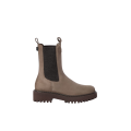 Bottine Chelsea en daim marron application en maille et détail boucle fantaisie