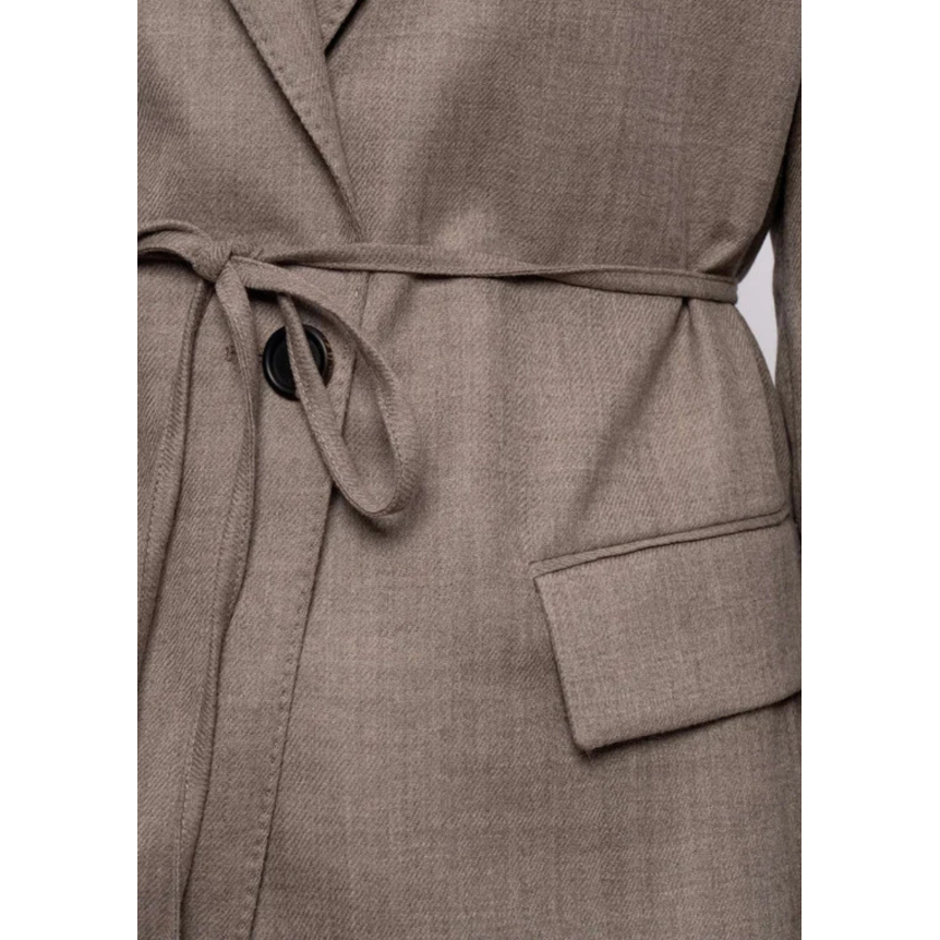 Blazer croisé BRUNELLO CUCINELLI laine vierge marron clair effet chiné avec ceinture à nouer