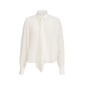 Chemise en crêpe de Chine de soie écru avec cravate et col brillant