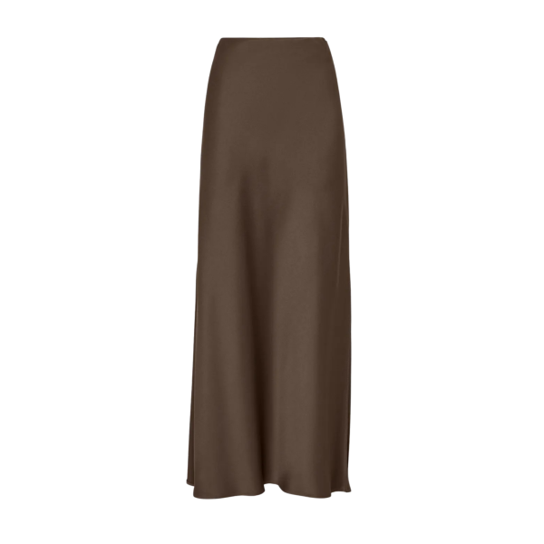 Jupe longue fendue BRUNELLO CUCINELLI acétate viscose satin marron chocolat
