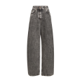 Pantalon Jean Wide en denim Prince de Galles gris anthracite orné de Monile