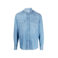 Chemise jean western denim coton bleu clair col italien poche pression