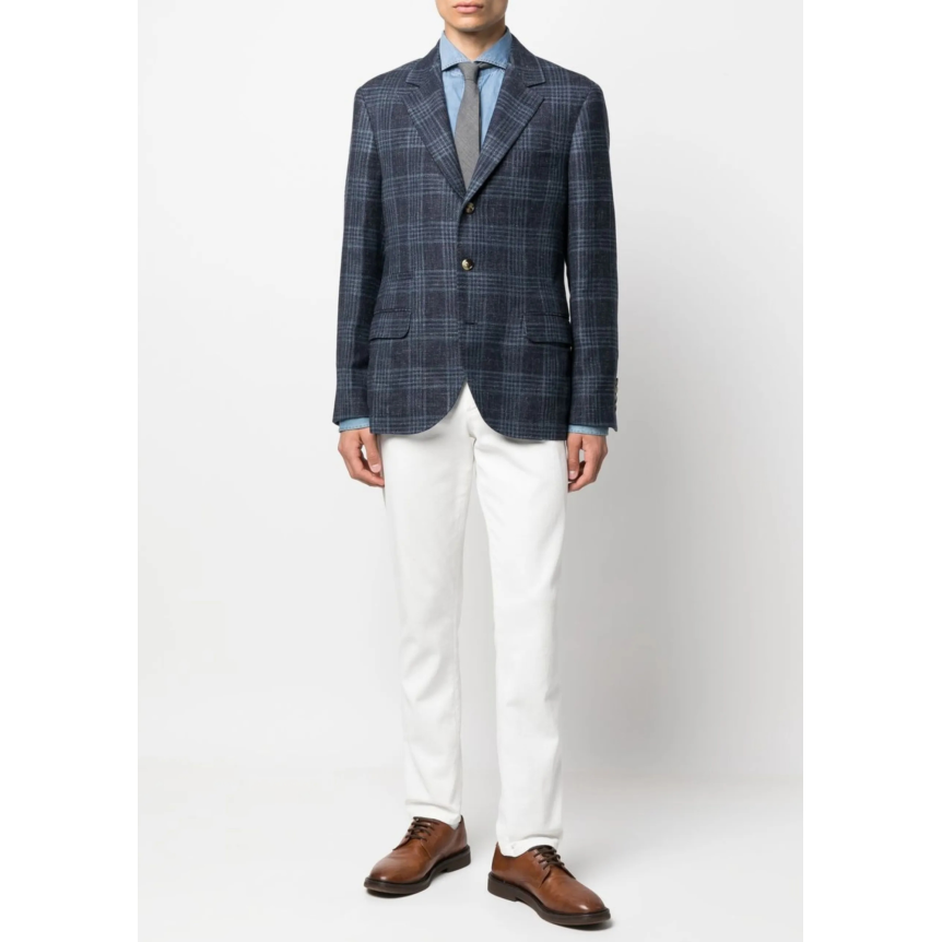 Chemise jean western BRUNELLO CUCINELLI denim coton bleu clair col italien poche pression