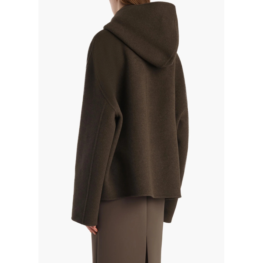 Veste cardigan zippé à capuche KHAITE Dolem laine double face kaki