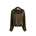 Chemise large à bouton Bodine charmeuse de soie fluide vintage vert kaki