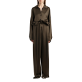 Pantalon Kira large taille haute fronce volant soie kaki