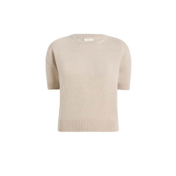 Pull manche courte KHAITE Golden col rond cachemire beige