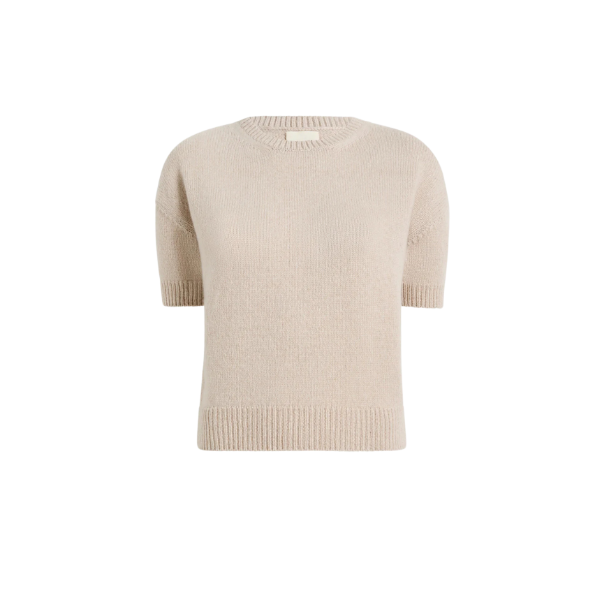 Pull manche courte KHAITE Golden col rond cachemire beige