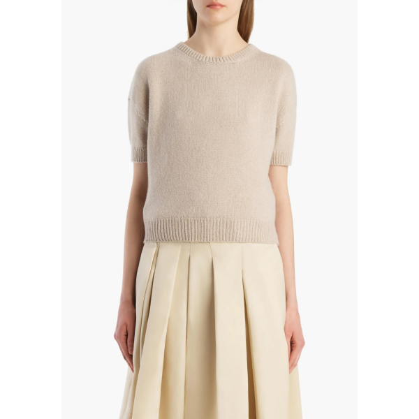 Pull manche courte KHAITE Golden col rond cachemire beige