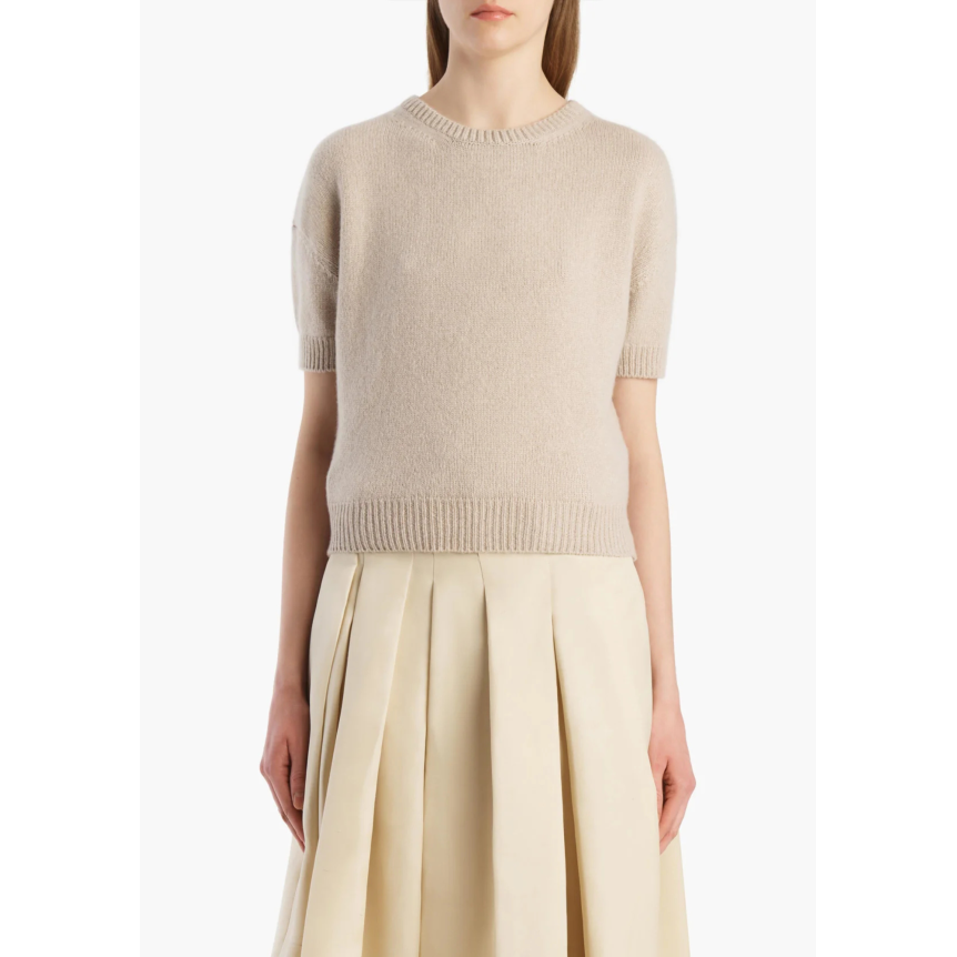 Pull manche courte KHAITE Golden col rond cachemire beige