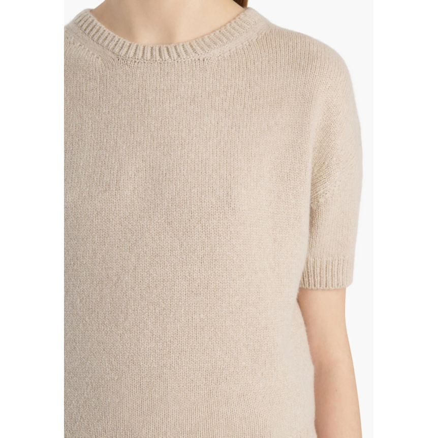 Pull manche courte KHAITE Golden col rond cachemire beige