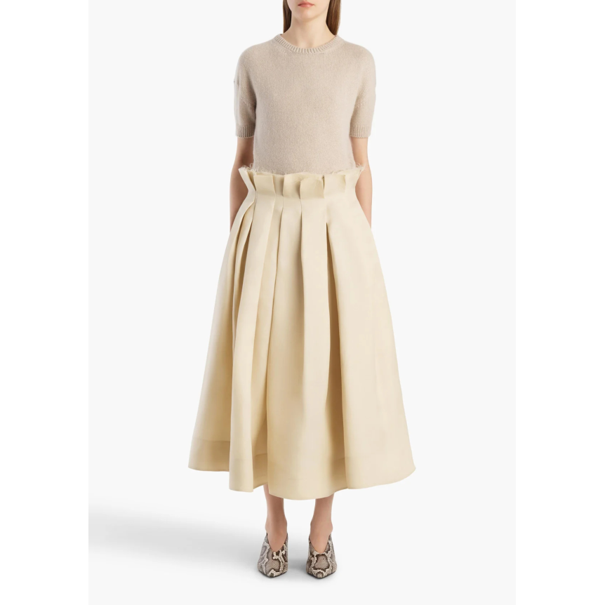 Pull manche courte KHAITE Golden col rond cachemire beige