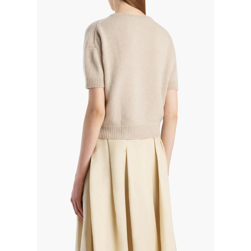 Pull manche courte KHAITE Golden col rond cachemire beige