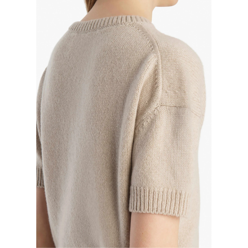 Pull manche courte KHAITE Golden col rond cachemire beige