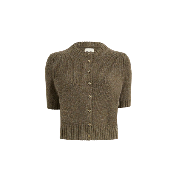 Cardigan à bouton KHAITE Nora manche courte col rond cachemire marron chiné