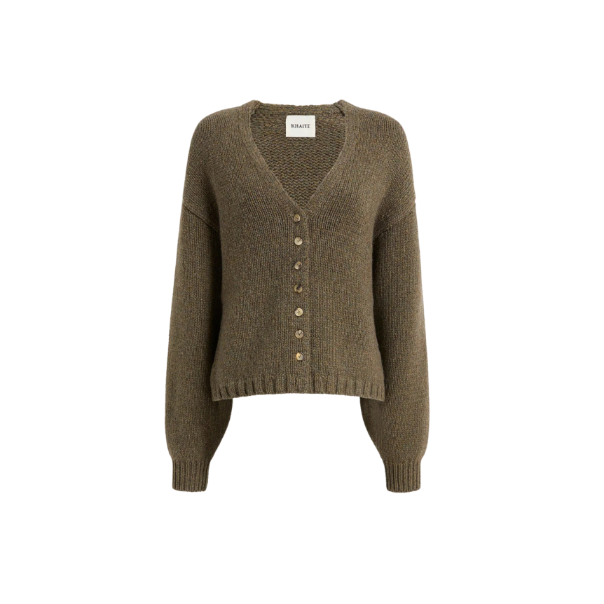 Cardigan à bouton col v Oversize KHAITE Axel  laine cachemire marron chiné