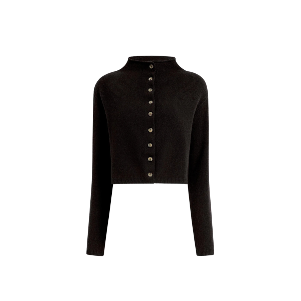 Cardigan court à bouton KHAITE Annora col cheminée laine cachemire noir