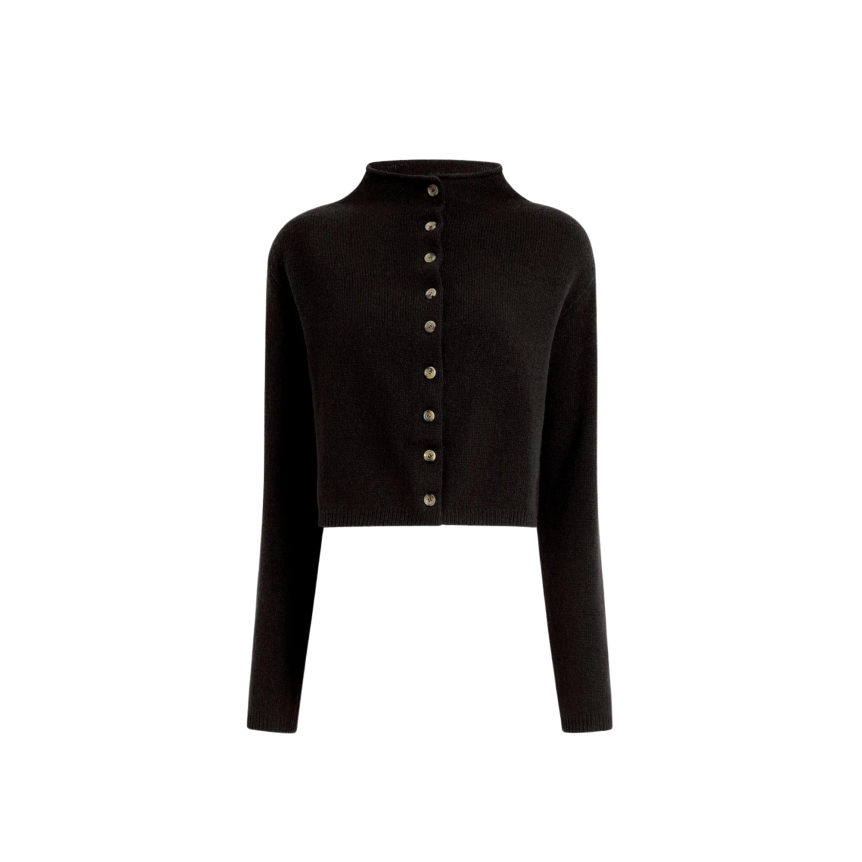 Cardigan court à bouton KHAITE Annora col cheminée laine cachemire noir