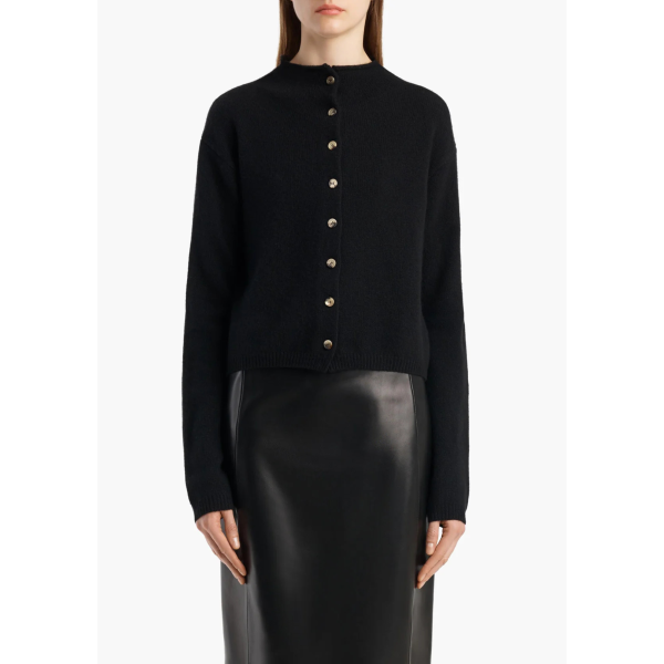 Cardigan court à bouton KHAITE Annora col cheminée laine cachemire noir