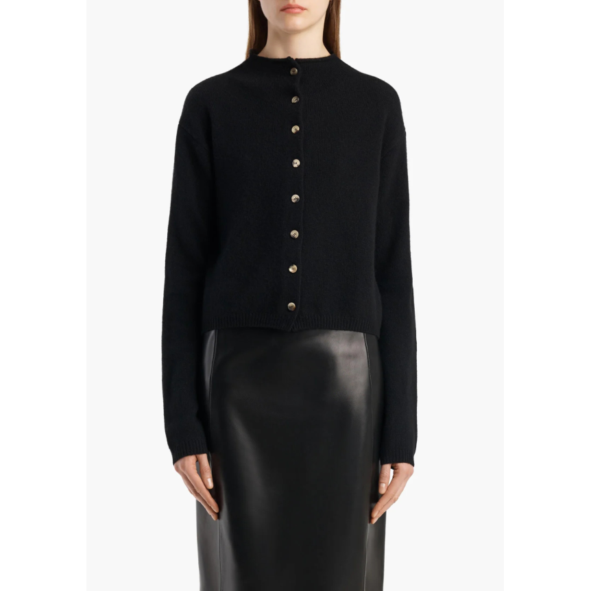 Cardigan court à bouton KHAITE Annora col cheminée laine cachemire noir