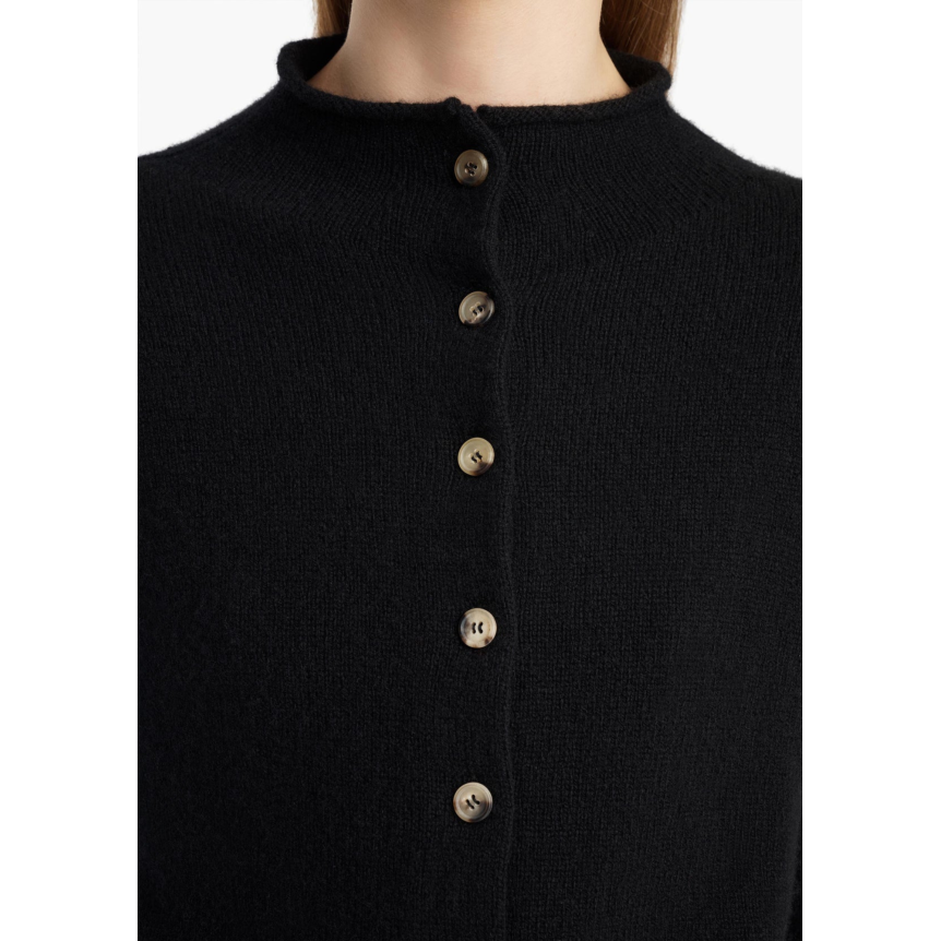 Cardigan court à bouton KHAITE Annora col cheminée laine cachemire noir