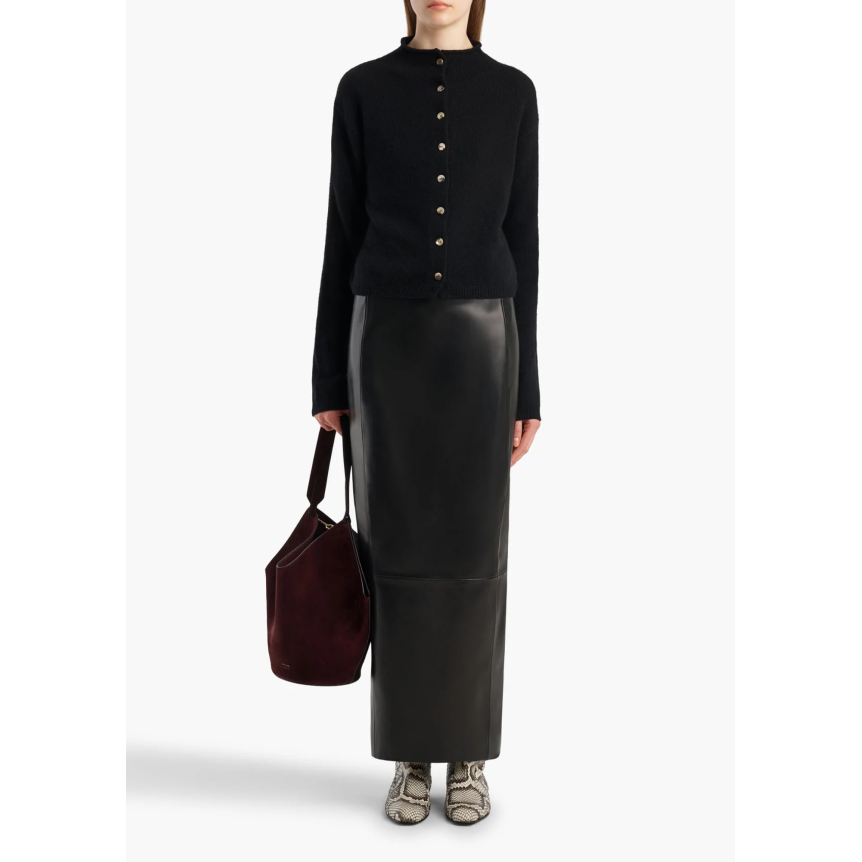 Cardigan court à bouton KHAITE Annora col cheminée laine cachemire noir