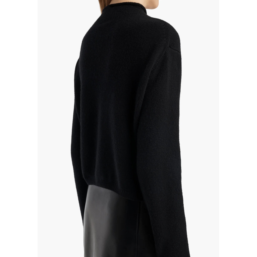 Cardigan court à bouton KHAITE Annora col cheminée laine cachemire noir
