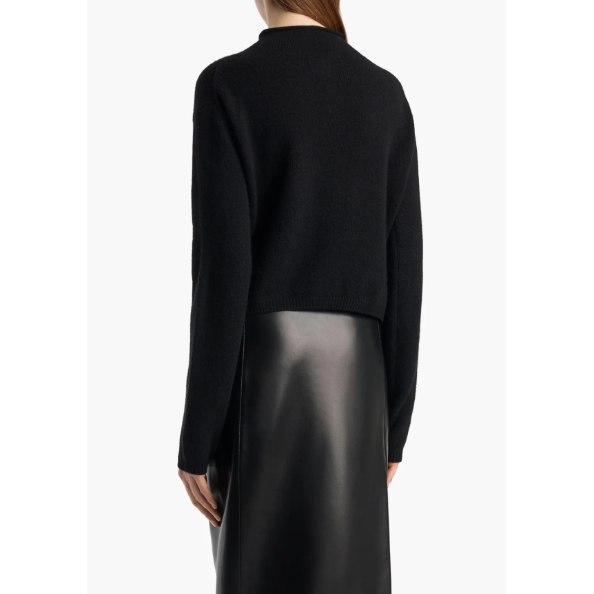 Cardigan court à bouton KHAITE Annora col cheminée laine cachemire noir