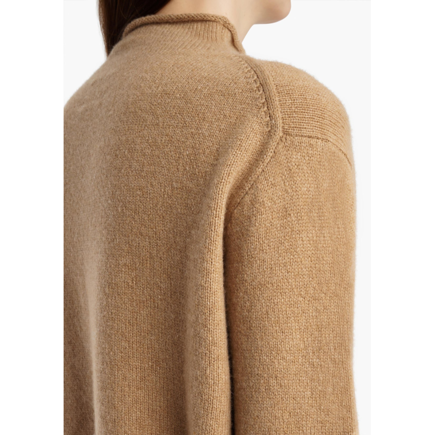 Cardigan court à bouton KHAITE Annora col cheminée cachemire camel