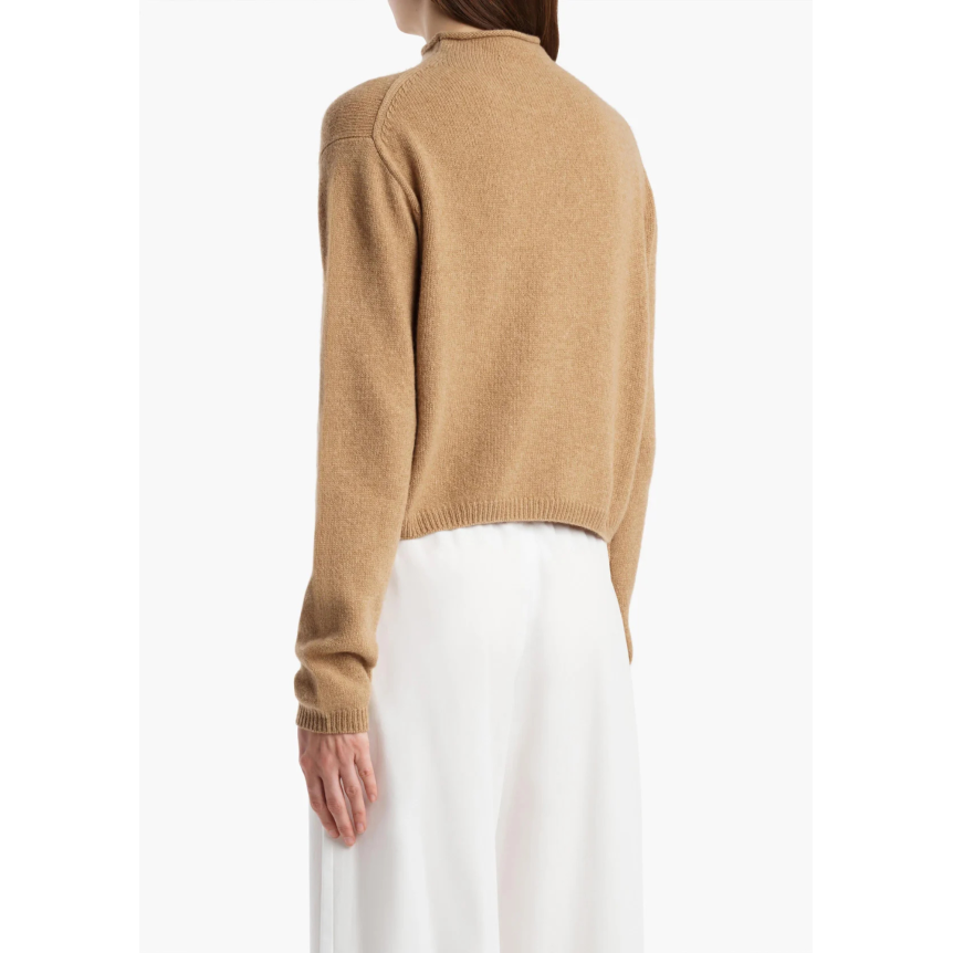 Cardigan court à bouton KHAITE Annora col cheminée cachemire camel