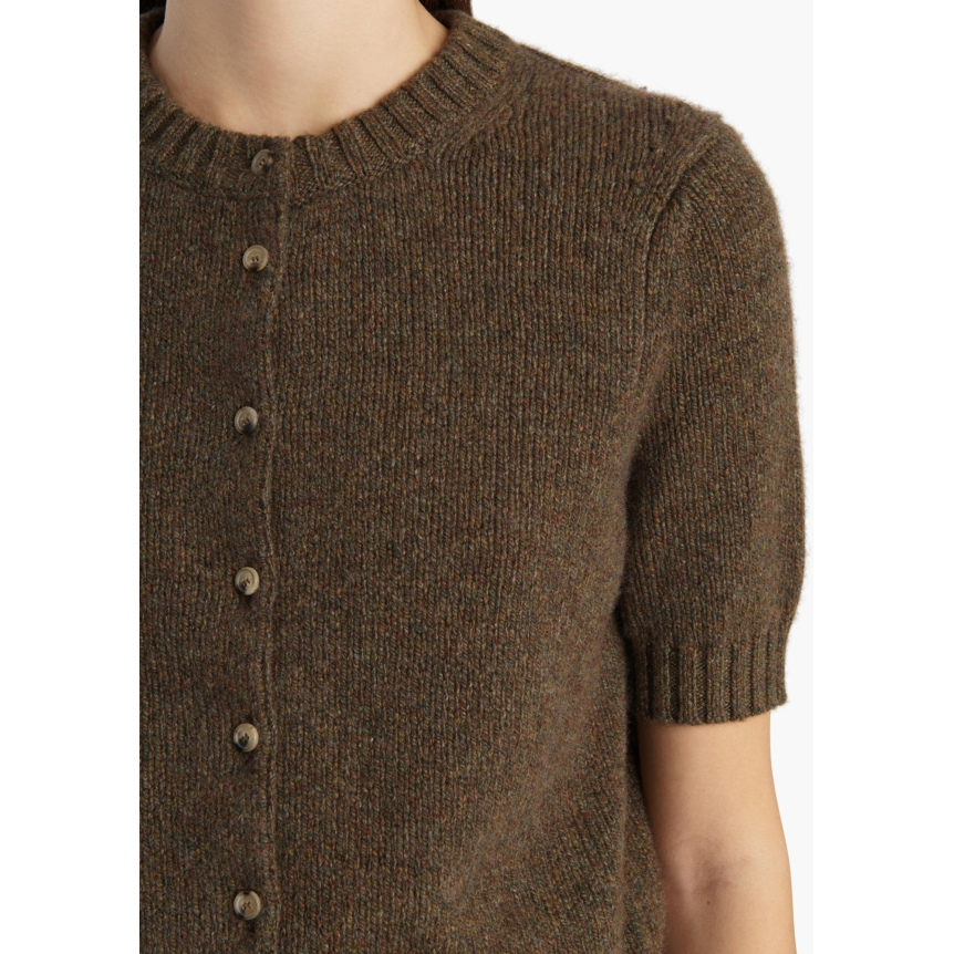 Cardigan à bouton KHAITE Nora manche courte col rond cachemire marron chiné