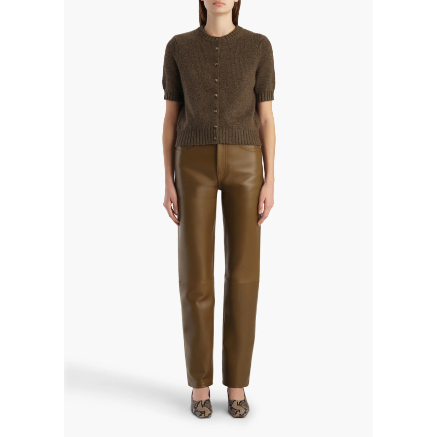 Cardigan à bouton KHAITE Nora manche courte col rond cachemire marron chiné
