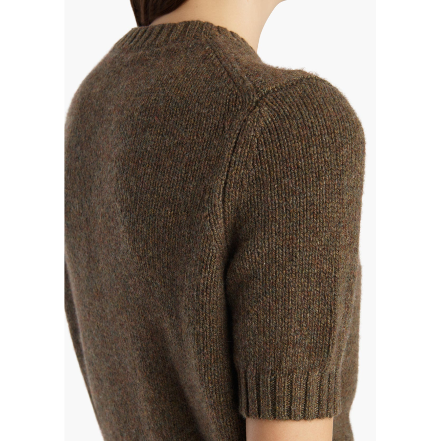 Cardigan à bouton KHAITE Nora manche courte col rond cachemire marron chiné