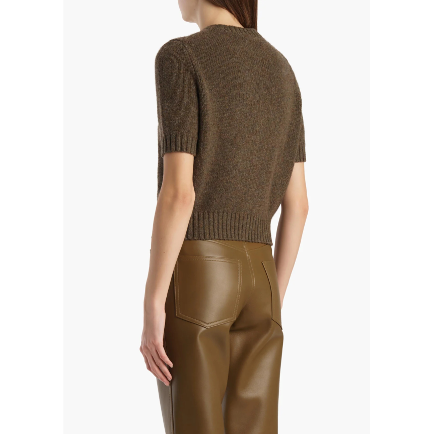 Cardigan à bouton KHAITE Nora manche courte col rond cachemire marron chiné