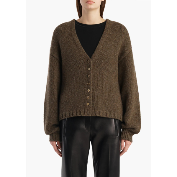 Cardigan à bouton col v Oversize KHAITE Axel  laine cachemire marron chiné