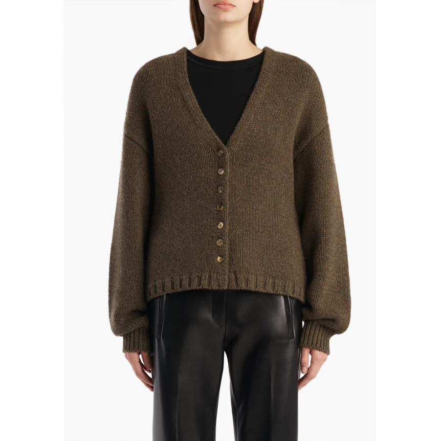 Cardigan à bouton col v Oversize KHAITE Axel  laine cachemire marron chiné