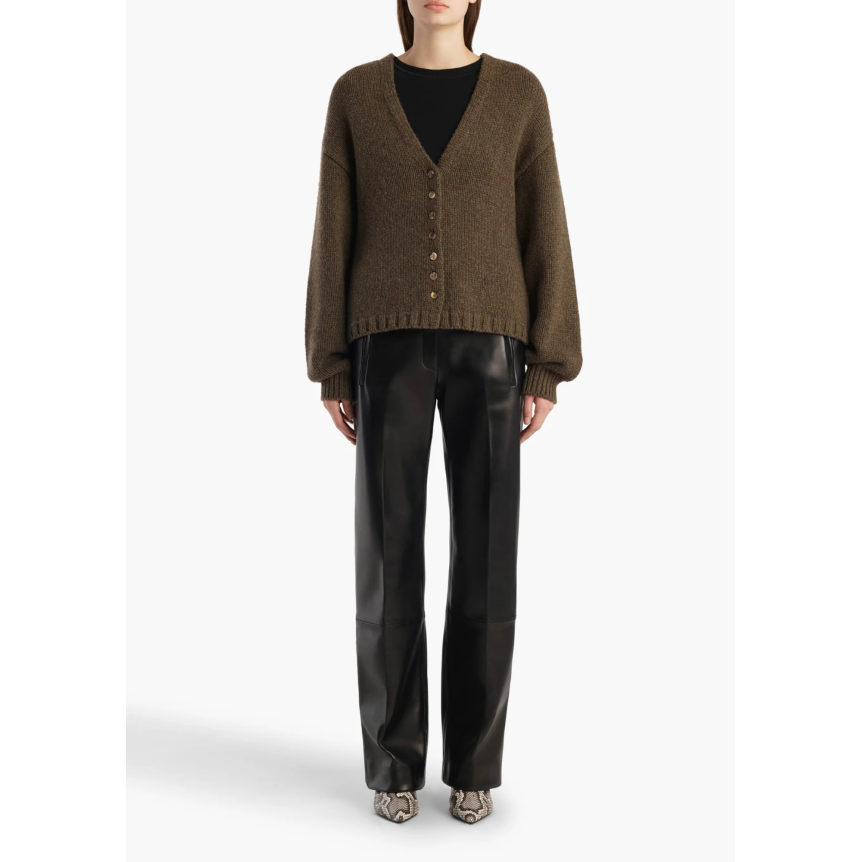 Cardigan à bouton col v Oversize KHAITE Axel  laine cachemire marron chiné