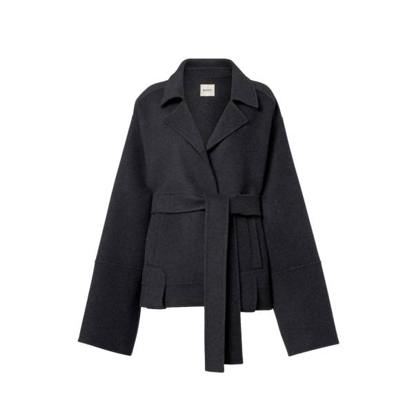 Veste oversize KHAITE Alder laine gris anthracite ceinture à nouer