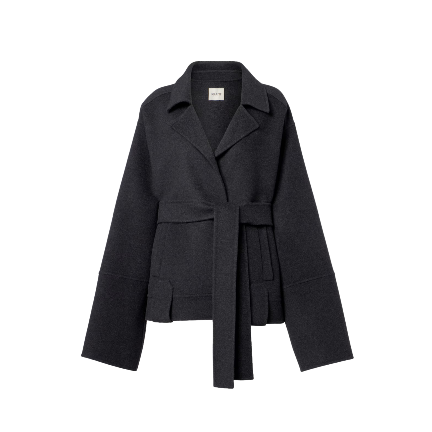 Veste oversize KHAITE Alder laine gris anthracite ceinture à nouer