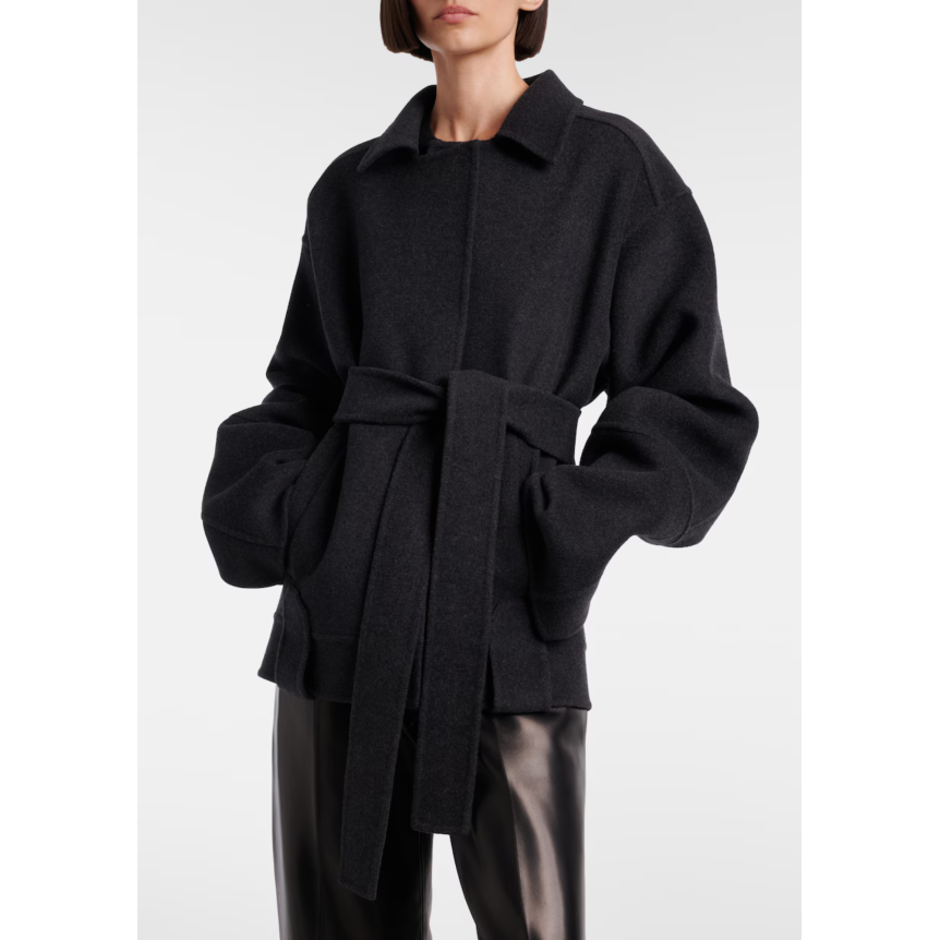 Veste oversize KHAITE Alder laine gris anthracite ceinture à nouer