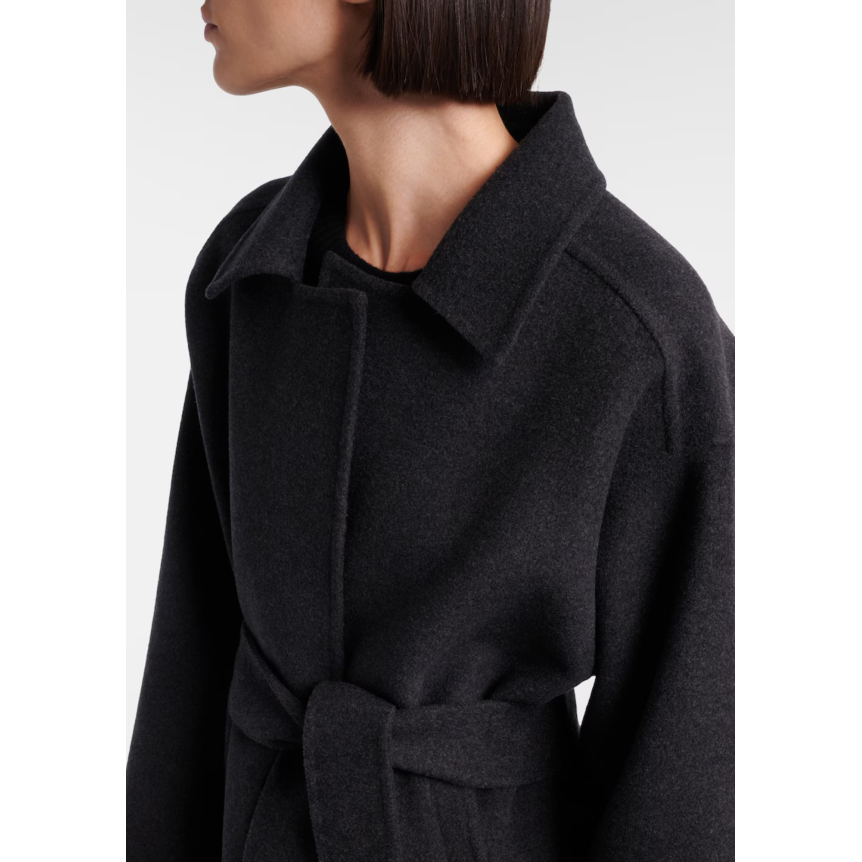 Veste oversize KHAITE Alder laine gris anthracite ceinture à nouer