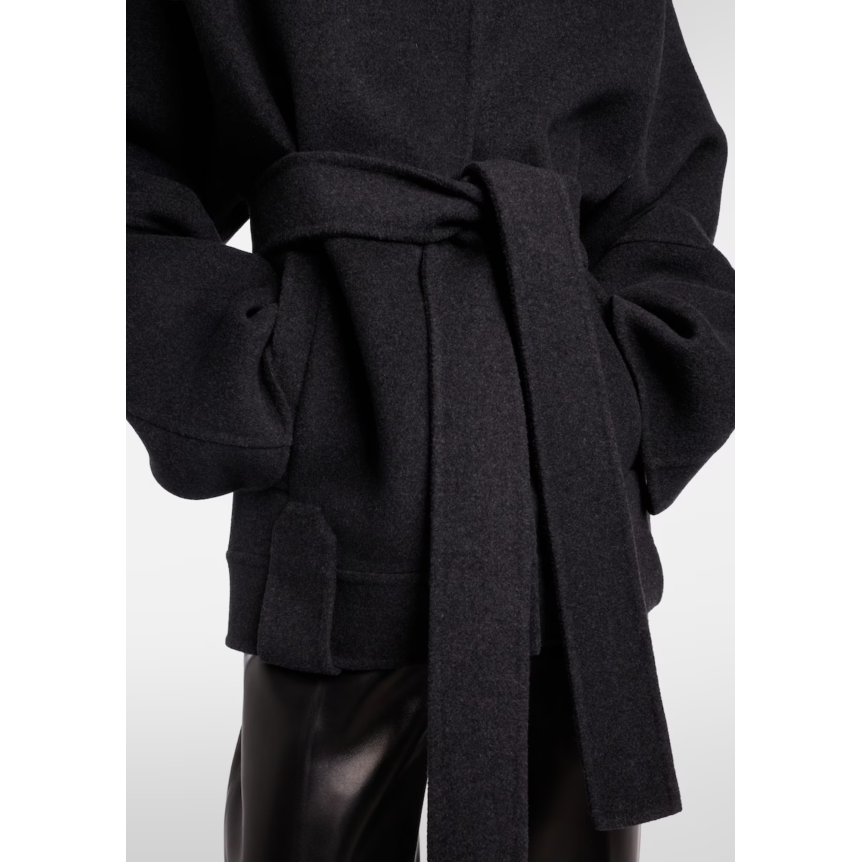 Veste oversize KHAITE Alder laine gris anthracite ceinture à nouer