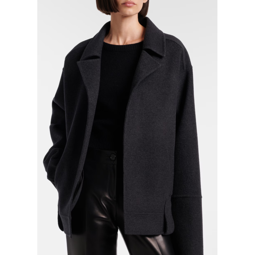 Veste oversize KHAITE Alder laine gris anthracite ceinture à nouer
