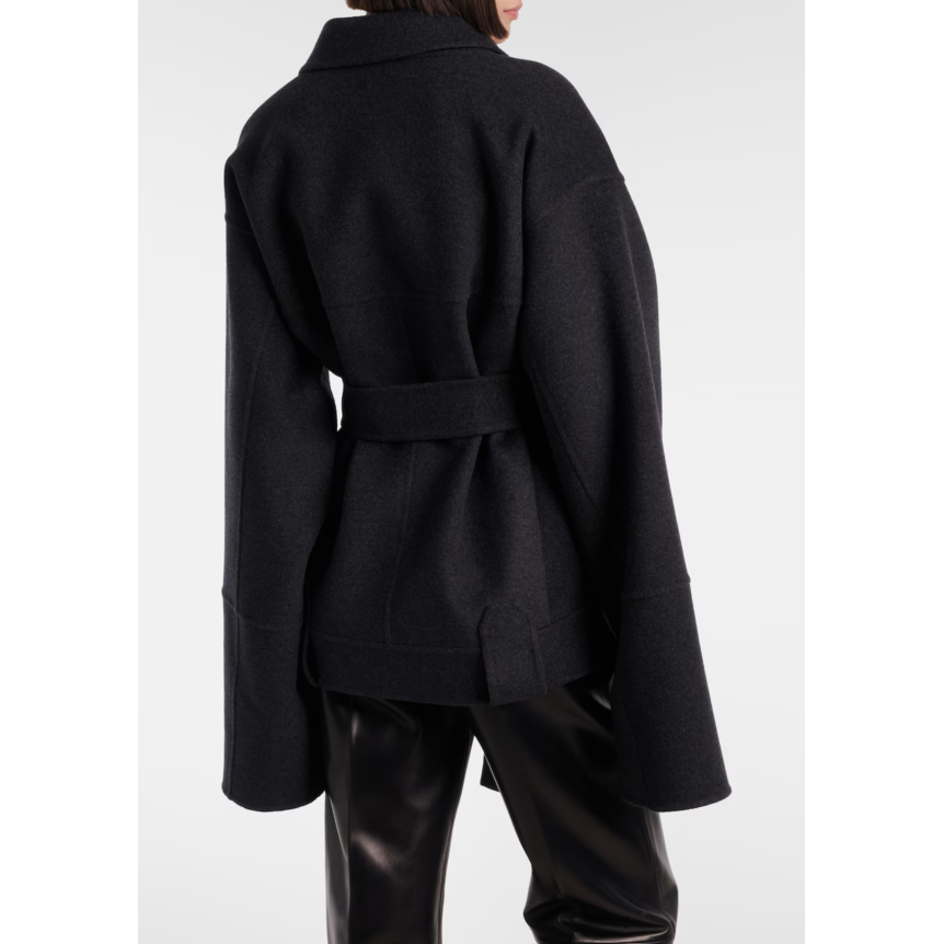 Veste oversize KHAITE Alder laine gris anthracite ceinture à nouer