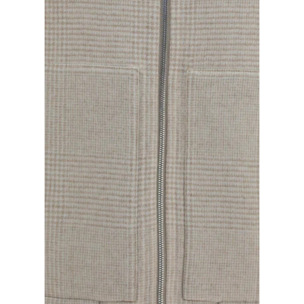 Blouson bomber BRUNELLO CUCINELLI col montant cachemire prince de galles écru réversible beige