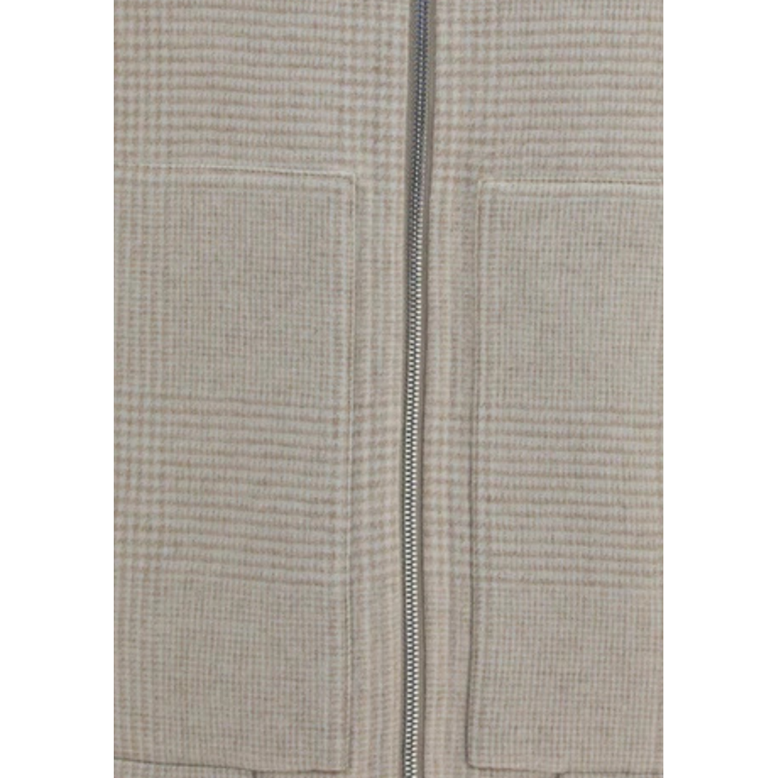 Blouson bomber BRUNELLO CUCINELLI col montant cachemire prince de galles écru réversible beige